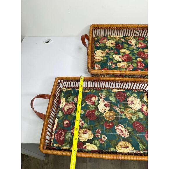 Vintage Wicker Serving Trays with Fabric Liner (set of 2) - Picture 8 of 10